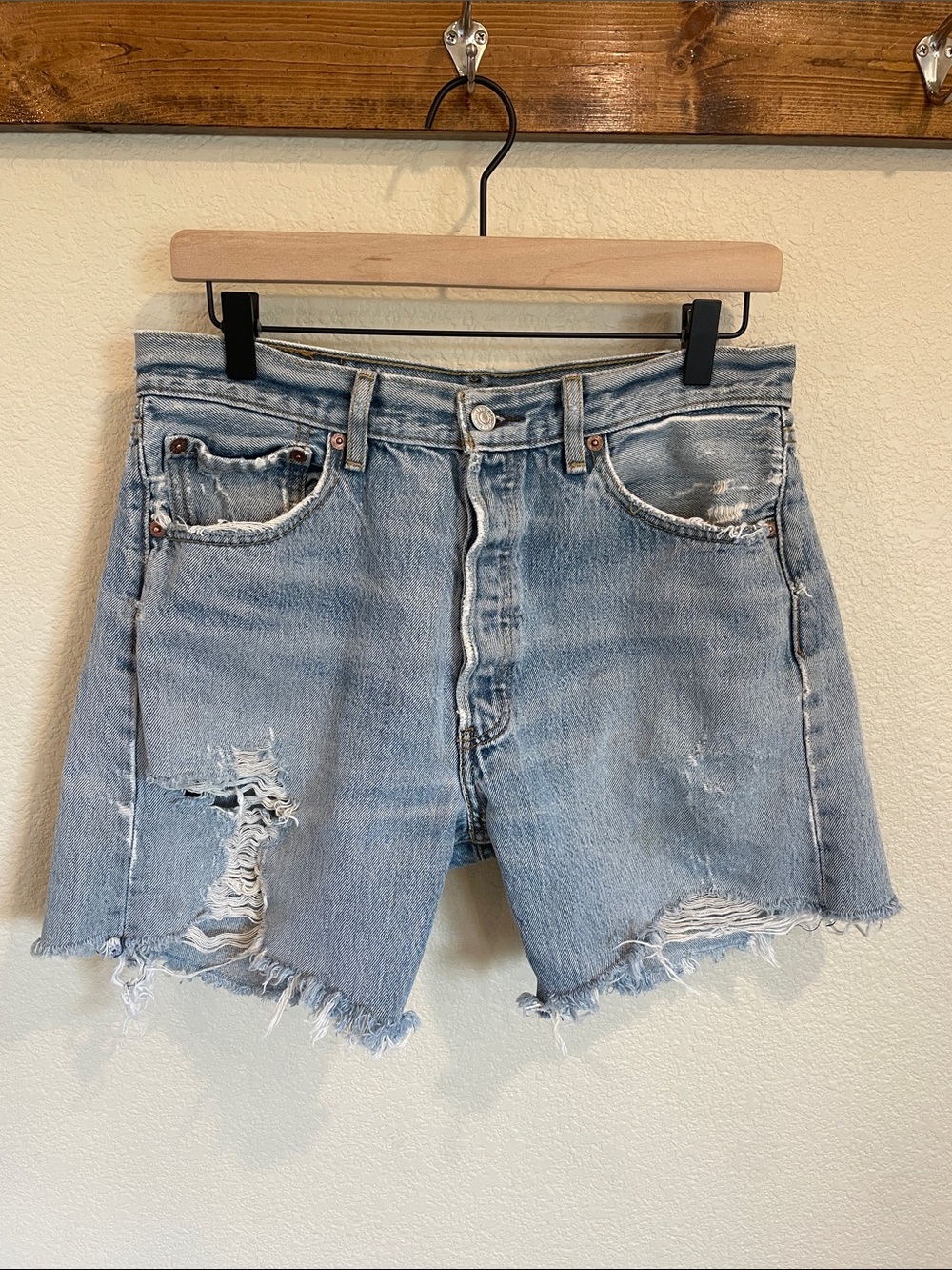Levi’s Light Blue Distressed Denim Shorts 30 Western Casual Button Fly